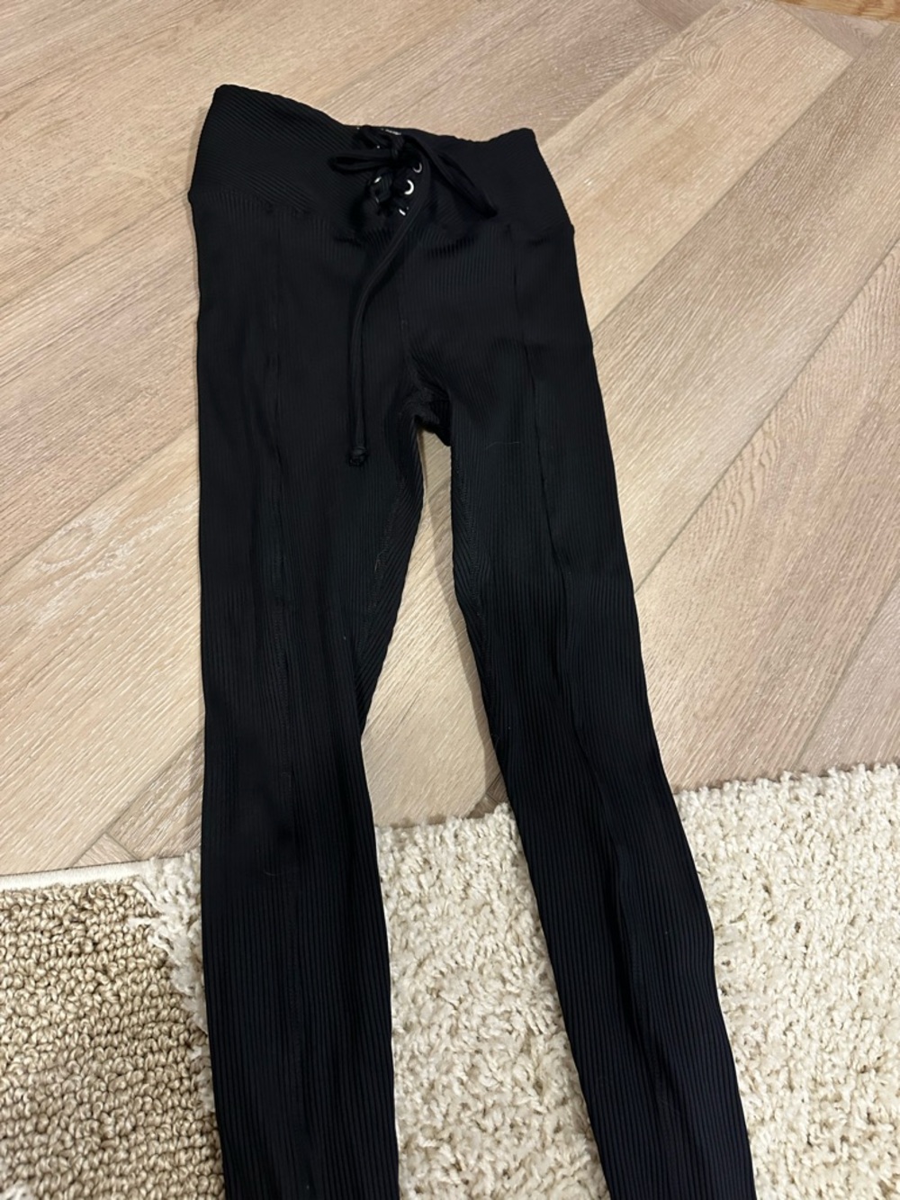 Year of Ours Black Ribbed Drawstring Leggings